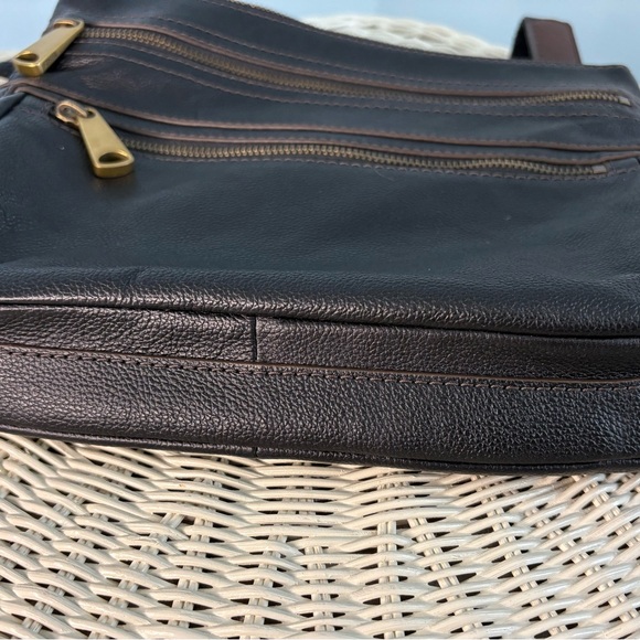 Black Fossil Explorer Leather Crossbody Bag with Gold Accents - Picture 3 of 9